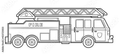 American fire engine illustration  - simple line art contour of vehicle.