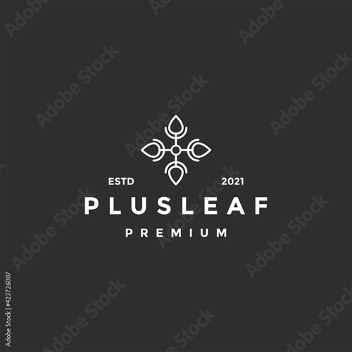 leaf with cross plus for medical health logo design on black background