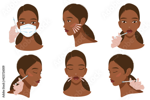 Beauty injections. The girl is given beauty injections. The hands of a specialist make professional injections of vitamins to rejuvenate the patient's skin.