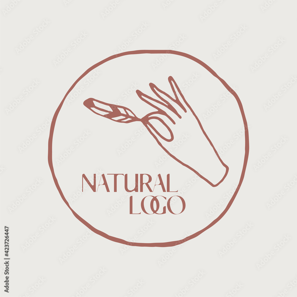 Hand with feather, linear style. Vector logo Hand with feather, linear style. Vector logo