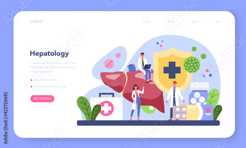 Hepatologist web banner or landing page. Doctor make ultrasound