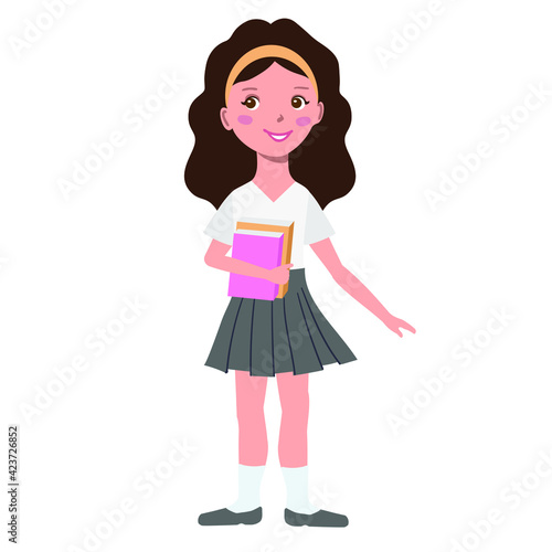 brunet school girl  on the white background