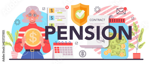Pension typographic header. Compensation supplementing employee's salary