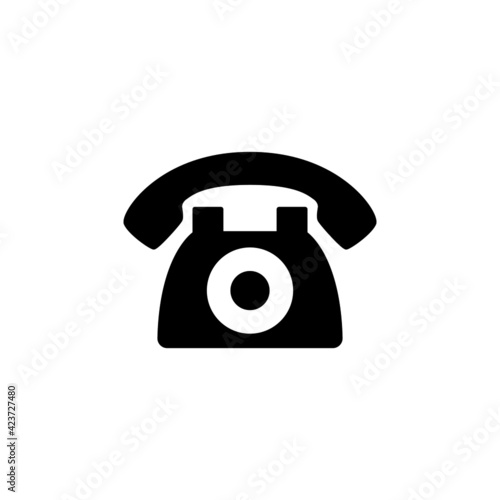 landline telephone, rotary phone icon   in solid black flat shape glyph icon, isolated on white background 