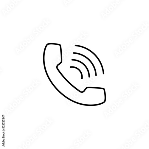 Phone call ringing icon in flat black line style, isolated on white 