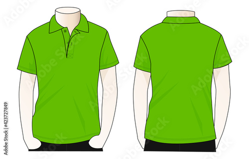 Men's blank green short sleeve polo shirt template vector.Front and back view.
