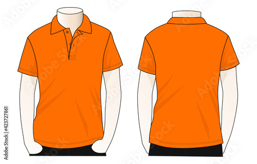Men's blank orange short sleeve polo shirt template vector.Front and back view.
