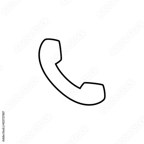 Phone call icon in flat black line style, isolated on white 