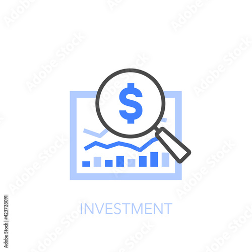 Investment symbol with a graph and a magnifier. Easy to use for your website or presentation.