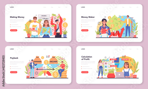 Making money web banner or landing page set. Idea of business development