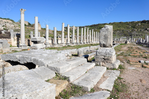 colonnade on the street of ancient city Perge near Antalya, Turkey