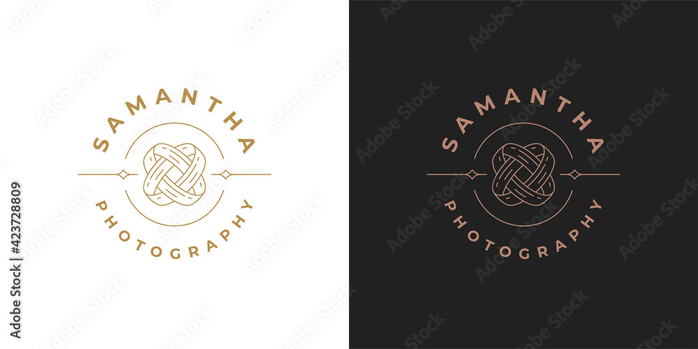 Fototapeta premium Intertwined wedding rings logo template linear vector illustration