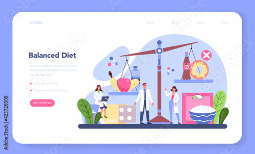 Nutritionist web banner or landing page. Nutrition therapy with healthy food