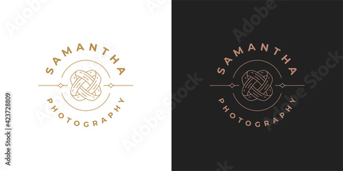 Intertwined wedding rings logo template linear vector illustration