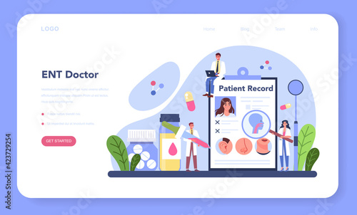 Otorhinolaryngologist web banner or landing page. Idea of ENT doctor