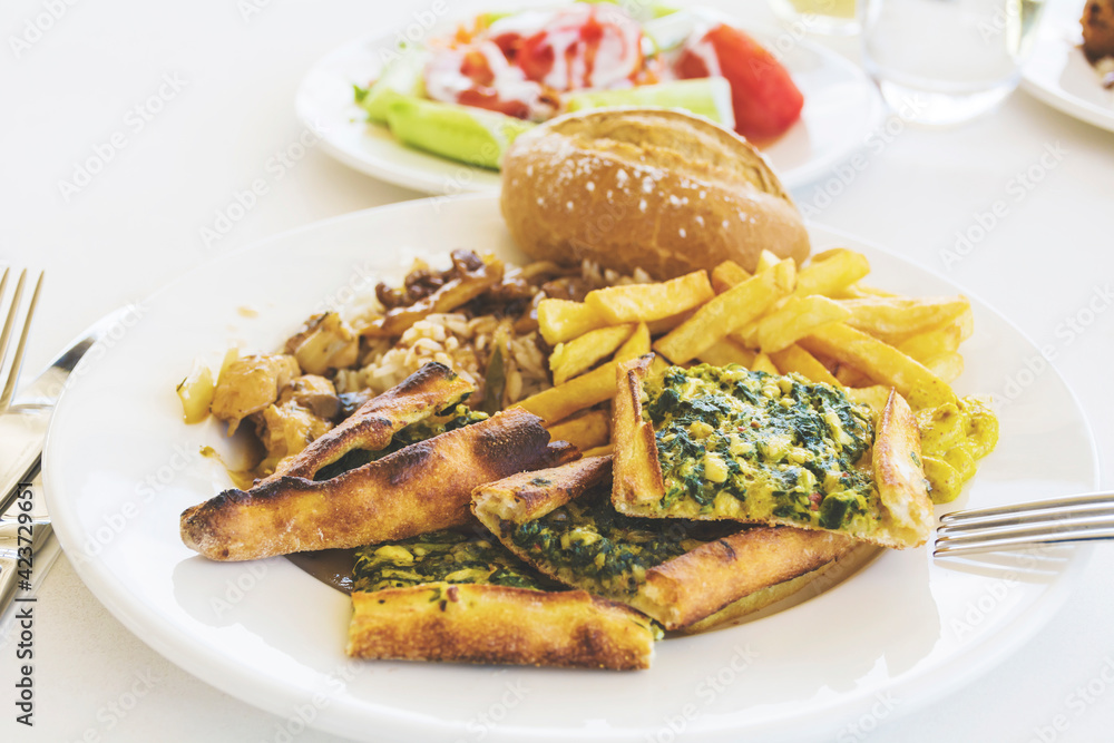 Turkish Pide with Spinach and Cheese .Traditional Turkish Food Turkish Pide with Spinach and Cheese .Traditional Turkish Food