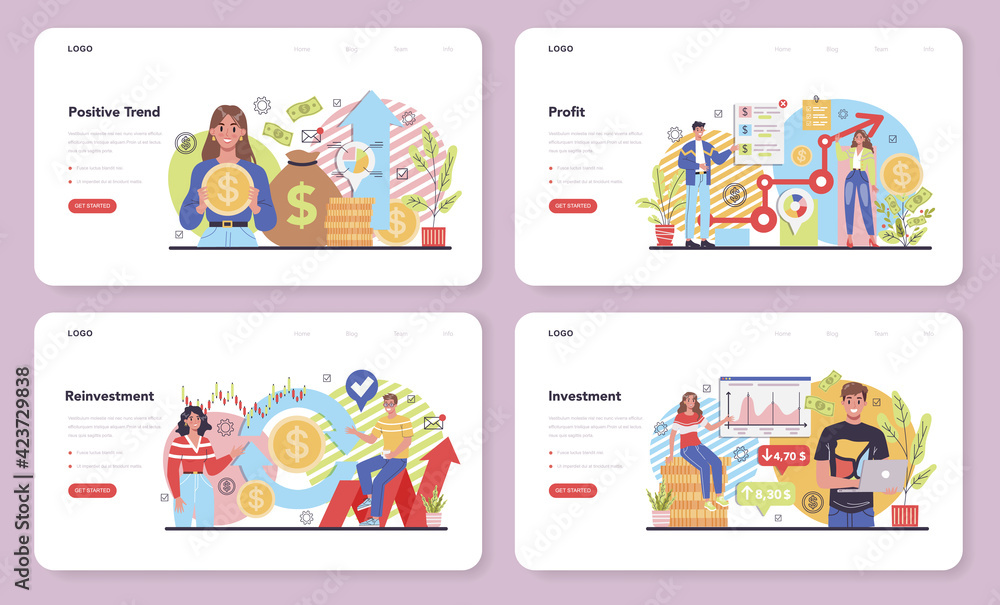 Fototapeta premium Receiving profit web banner or landing page set. Idea of business success