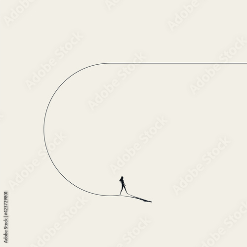 Businesswoman making u-turn, vector concept. Symbol of decision, choice. Minimal illustration.