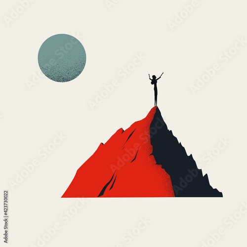 Business woman winner vector concept. Symbol of success, achievement and leadership. Minimal illustration.