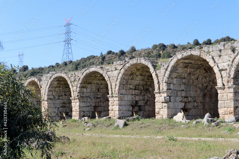 Ruins of stadium in ancient city Perge, near Antalya, Turkey