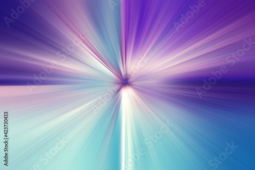 Abstract surface of radial blur zoom in blue, lilac and white tones. Bright colorful background with radial, diverging, converging lines.