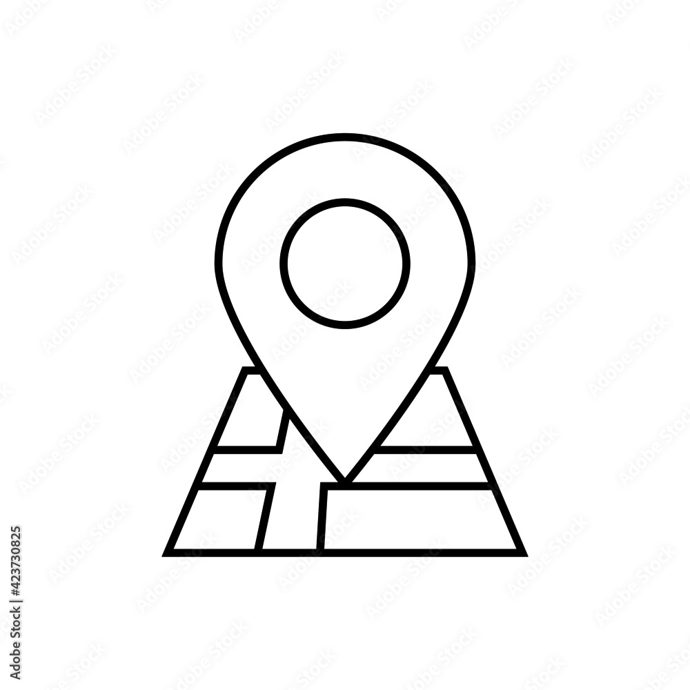 Map destination icon in flat black line style, isolated on white background Map destination icon in flat black line style, isolated on white background