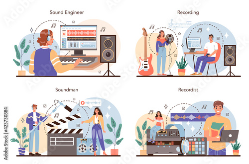 Sound engineer concept set. Music production industry, sound recording