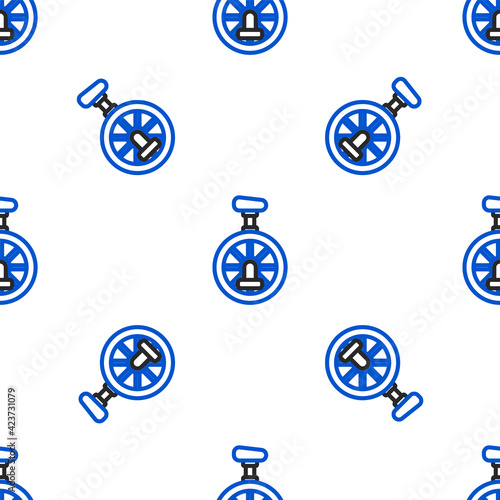 Line Unicycle or one wheel bicycle icon isolated seamless pattern on white background. Monowheel bicycle. Colorful outline concept. Vector