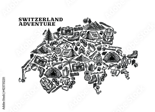 maps illustration of swiss country with camping element