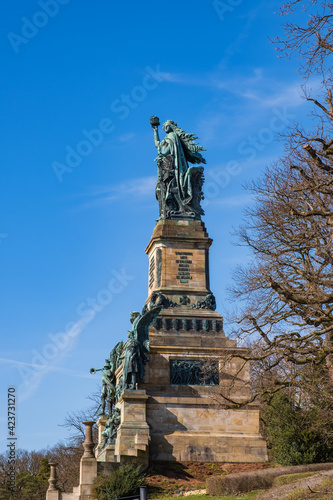 View of the Niederwald monument near Ruedesheim am Rhein   Germany in spring