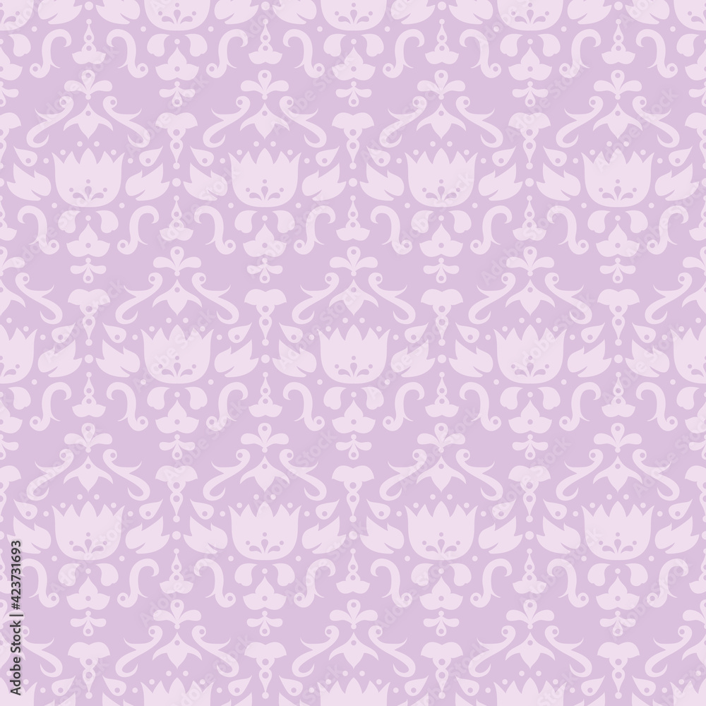Lilac damask surface pattern design. Seamless soft organic vector illustration.