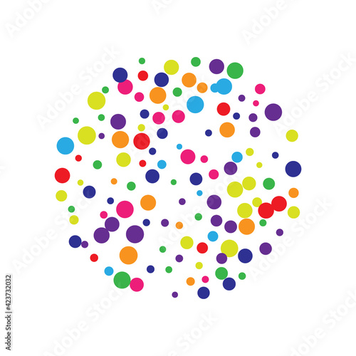Colorful bright rainbow colors circle confetti round papers isolated on white background. Birthday template and Holiday design element.
