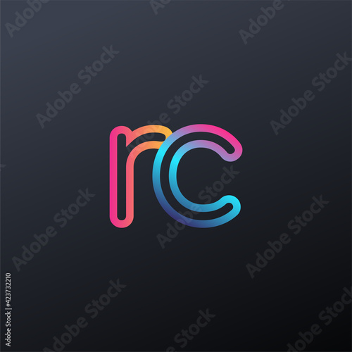 initial logo RC lowercase letter, colorful blue, orange and pink, linked outline rounded logo, modern and simple logo design.