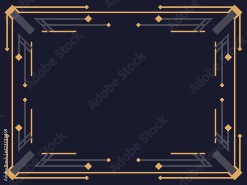 Art deco frame. Vintage linear border. Design a template for invitations, leaflets and greeting cards. Geometric golden frame. The style of the 1920s - 1930s. Vector illustration