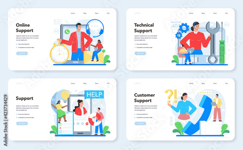 Technical support web banner or landing page set. Idea of customer service