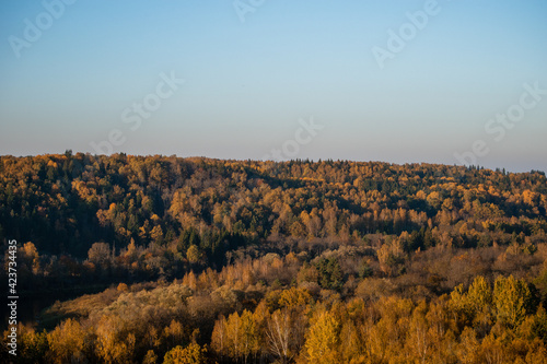 Beautiful and colorful forest valley by the river Gauja in Sigulda, Latvia during sunny autumn day