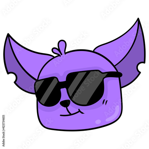 the head of a stylish cute creature wearing an arrogant faced sunglasses. doodle icon drawing