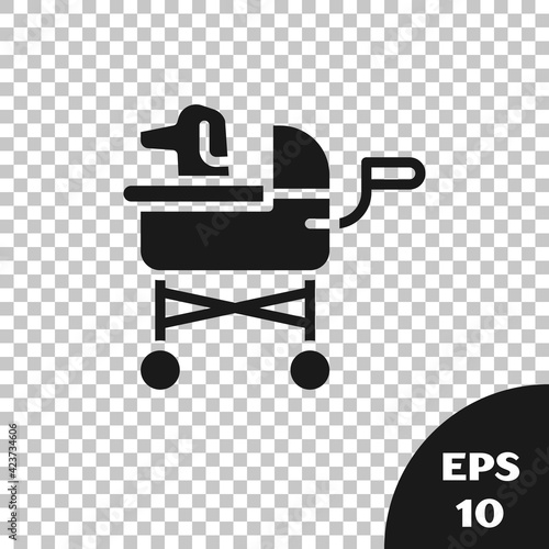 Black Pet stroller icon isolated on transparent background. Vector