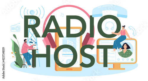Radio host typographic header. Idea of news broadcast in the studio