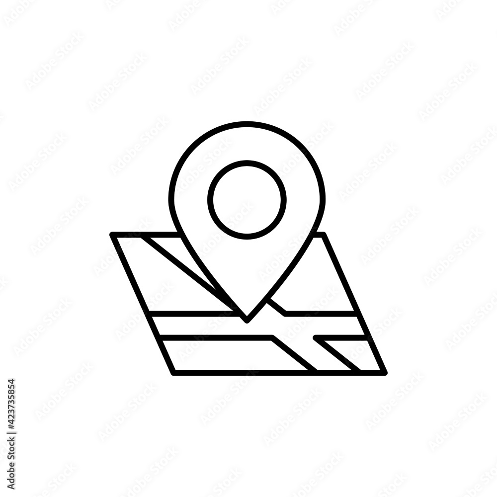 Map destination icon in flat black line style, isolated on white background Map destination icon in flat black line style, isolated on white background