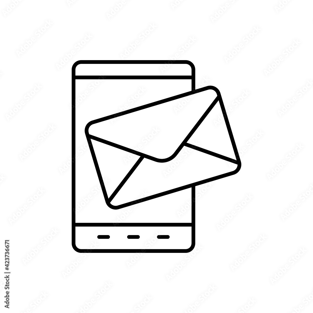 smartphone send message icon in flat black line style, isolated on white background smartphone send message icon in flat black line style, isolated on white background