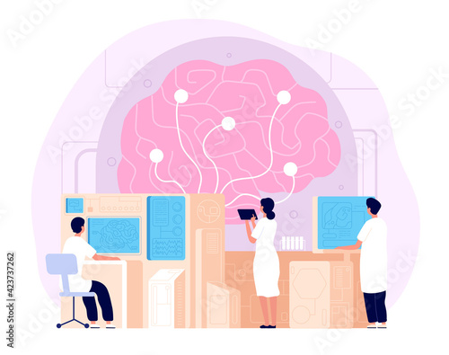 Neurology. Active occupational research, psychology disease explorer. Professional neurological education, human brain utter study vector concept