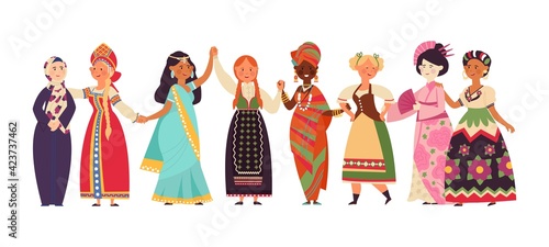 Diverse women together. Black women, diverse girls empowerment. Female community, sisterhood, feminism or friends support decent vector concept