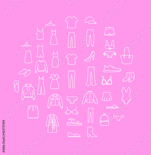 Set of woman clothes icons  thin line style.
