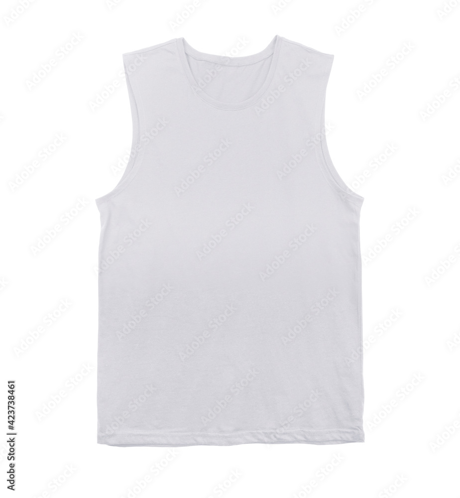 Blank muscle tank top color white front view on white background Blank muscle tank top color white front view on white background