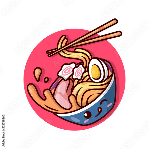 CUTE BOWL OF RAMEN NOODLE CARTOON MASCOT.