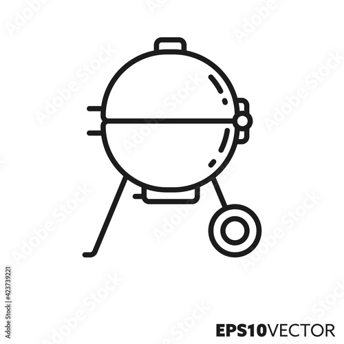 Kettle grill line icon. Outline symbol of BBQ and grilling equipment. Sphere grill flat vector illustration.