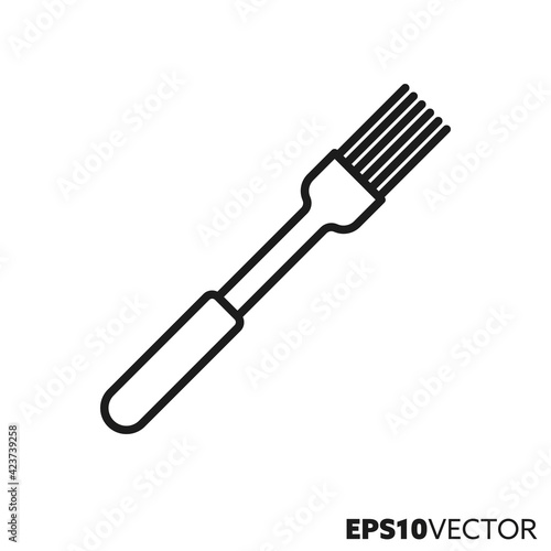 Silicone brush line icon. Outline symbol of barbecue  baking and cooking utensil. Kitchen equipment vector illustration.