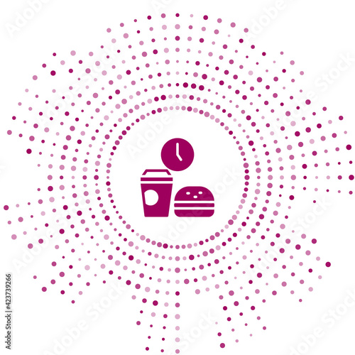 Purple Fast food time icon isolated on white background. Abstract circle random dots. Vector