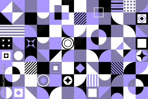 Modern geometric abstract pattern design. New geo artwork of vector abstract composition design made with colorful geometric shapes and simple geometrical figures.
